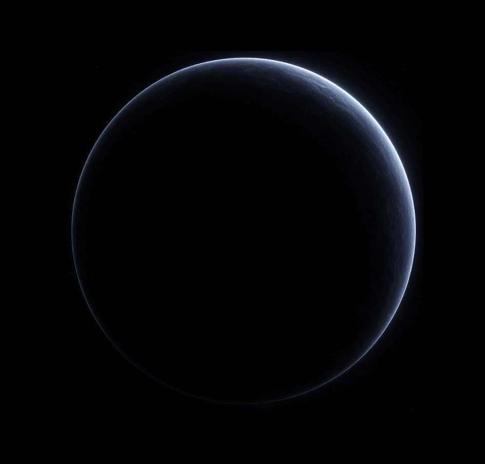 Dark planet with a glowing atmospheric rim