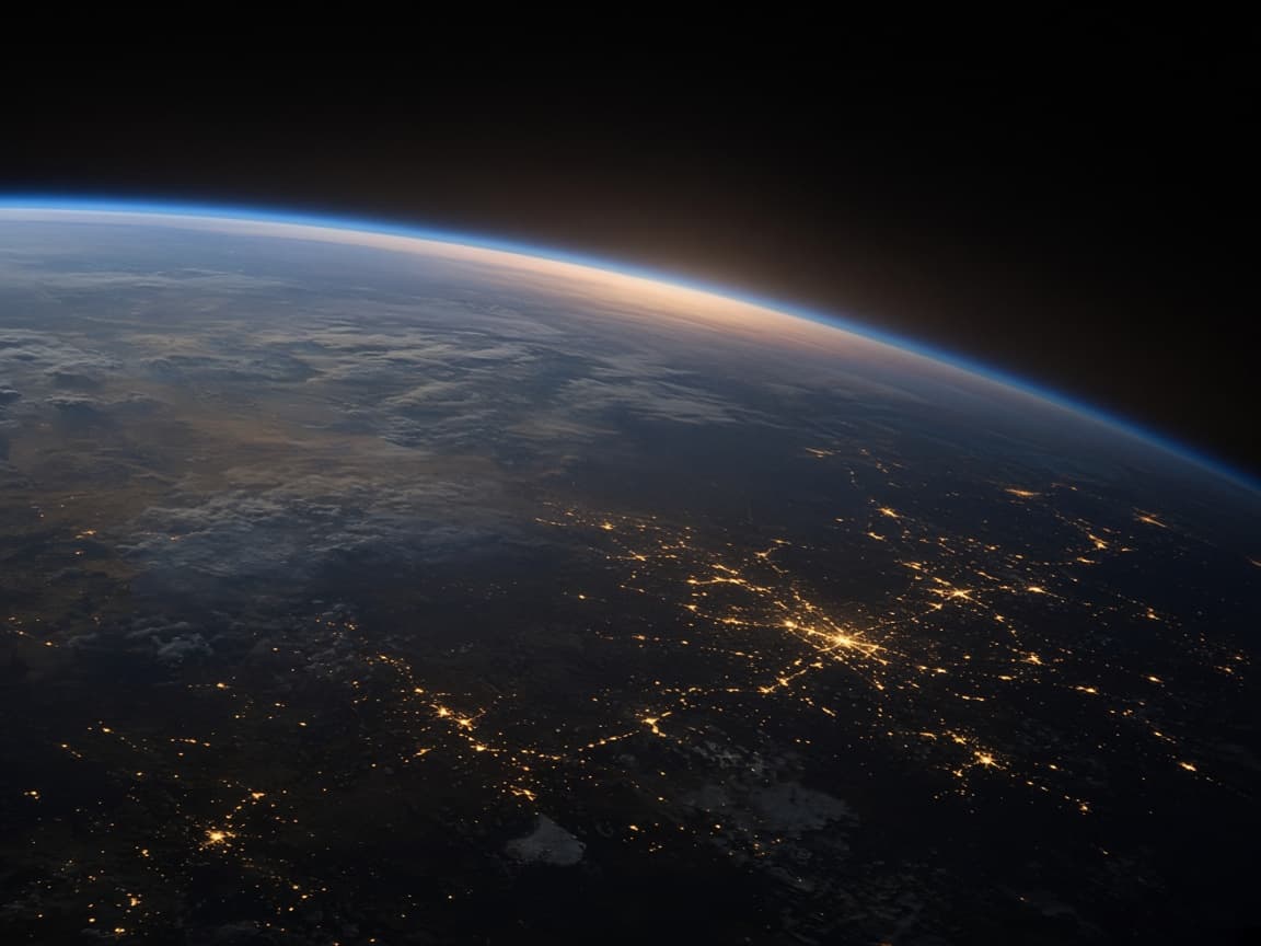 Earth from orbit along the night horizon